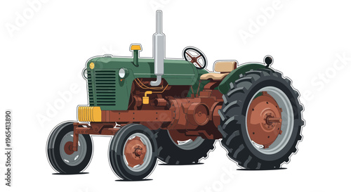 Vintage Tractor Illustration - Classic Farm Vehicle