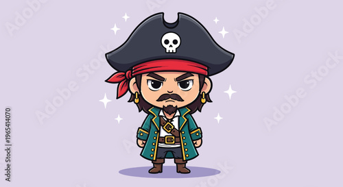 Cute Pirate Captain Cartoon Character Illustration.