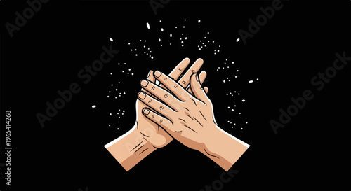 A pair of hands clapping, with specks of light in the background