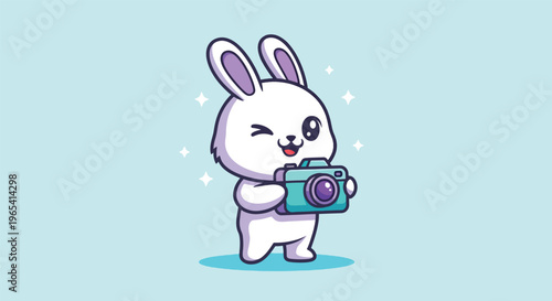 Cute Winking Bunny Holding a Camera.
