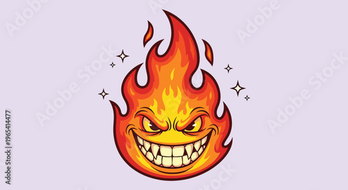 Fiery Cartoon Character with Evil Grin.