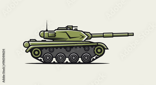 A stylized, flat illustration of a green military tank on a light background