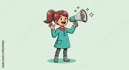 Little girl making announcement with a megaphone.