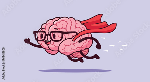 Super Brain Flying with Glasses and Cape Vector Illustration.
