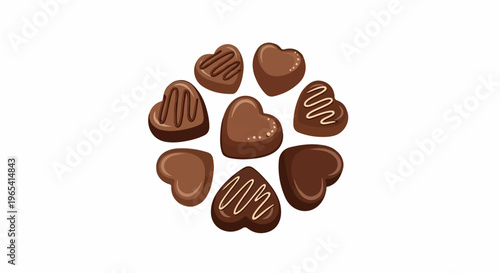 Assortment of chocolate hearts arranged in a circle