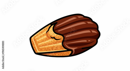 Cartoon chocolate-dipped pastry with ridged texture