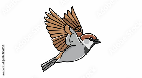 Brown and gray bird with wings spread in flight