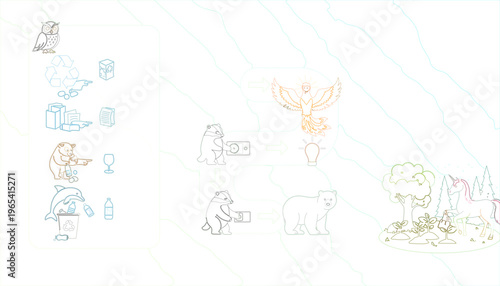 Elegant compilation of minimalist outline illustrations, showcasing diverse themes including enchanting wildlife, mythical creatures, and symbolic elements for contemporary design