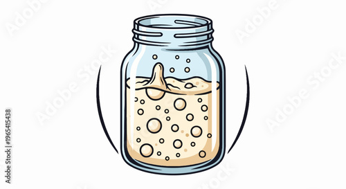 Cartoon glass jar with bubbly fermenting liquid and splash