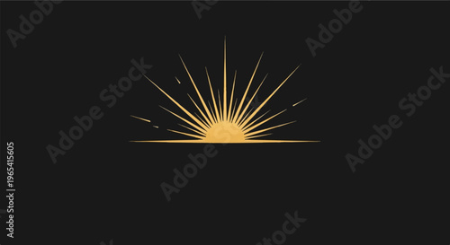 Golden sunburst emanating from a horizon line on a dark background