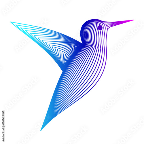 Hummingbird wireframe colorful line art. Abstract bird made of curved lines vector. Vibrant bird silhouette illustration with gradient. Nature themes, environmental awareness, conservation graphics.
