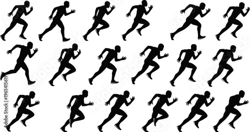 Silhouetted runners in various dynamic motion poses, captured in a grid layout
