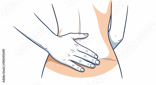 Illustration of a person's hand touching their abdomen