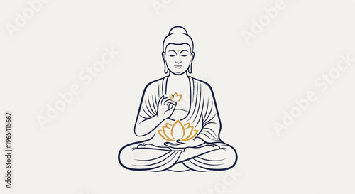 Serene Buddha figure meditating with a blooming lotus flower