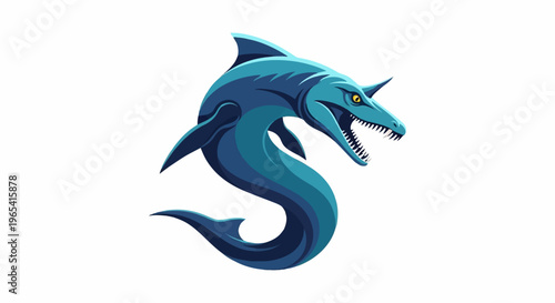 Pixel art depiction of a prehistoric marine reptile in shades of blue