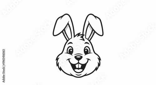 Cheerful cartoon rabbit face with large ears and buck teeth