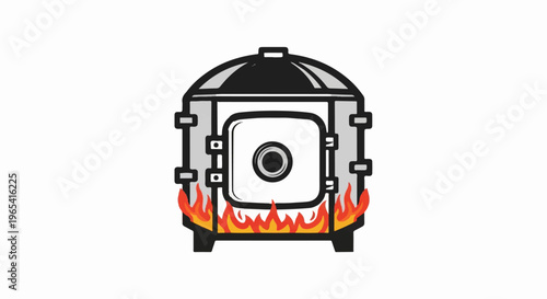 Stylized illustration of a kiln with flames at its base