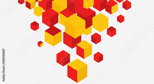 Abstract 3D geometric cubes in red and yellow cascade down