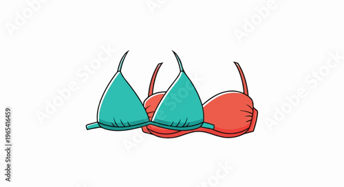 Two cartoon bikini tops, one turquoise and one coral, isolated on white