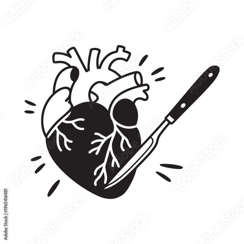A broken heart pierced by a knife a stark illustration of emotional pain