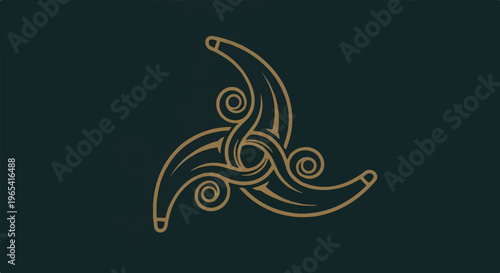 Abstract golden Celtic knot symbol with swirling tendrils on a dark teal background