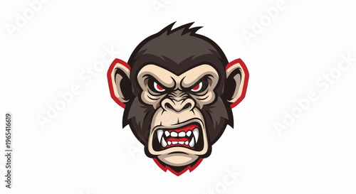 Fierce primate with bared fangs, intense red eyes, dark fur