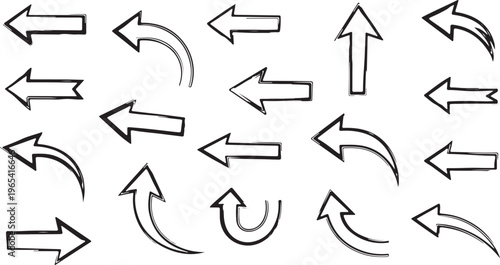 Collage elements set, cut out of paper hand drawn doodle arrows collection. Grunge clipping funky elements for scrapbook. Vector illustration isolated on transparent