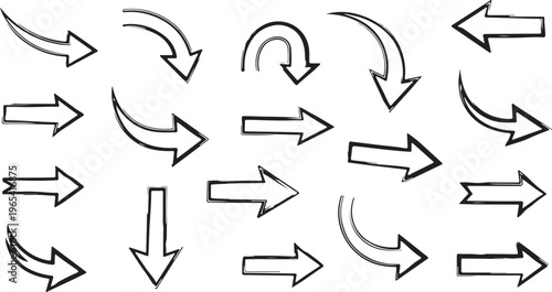 Collage elements set, cut out of paper hand drawn doodle arrows collection. Grunge clipping funky elements for scrapbook. Vector illustration isolated on transparent