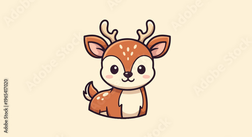 Adorable cartoon fawn with spots and antlers on a plain background