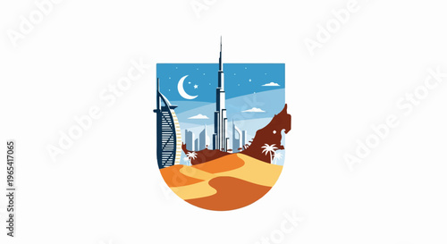 Modern desert skyline under moonlit Arabian night sky