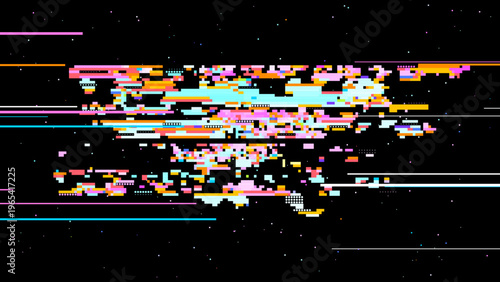 Abstract digital glitch vector in signal noise style with red pink accents, focused on digitalization and data transformation. Ideal for tech branding, UI, and sci-fi graphics.