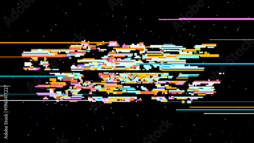 Futuristic glitch vector showing digital transformation, signal noise mood and red pink highlights for modern tech design. Ideal for tech branding, UI, and sci-fi graphics.