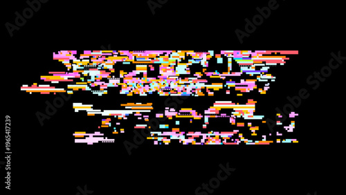 Futuristic glitch vector showing digital transformation, signal noise mood and red pink highlights for modern tech design. Ideal for tech branding, UI, and sci-fi graphics.