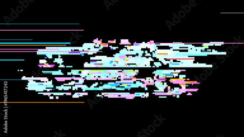 Abstract digital glitch vector in signal noise style with red pink accents, focused on digitalization and data transformation. Dark background with subtle noise enhances contrast. Ideal for tech br...
