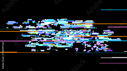Futuristic glitch vector showing digital transformation, signal noise mood and red cyan highlights for modern tech design. Ideal for tech branding, UI, and sci-fi graphics.