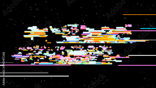 Futuristic glitch vector showing digital transformation, signal noise mood and red pink highlights for modern tech design. Ideal for tech branding, UI, and sci-fi graphics.