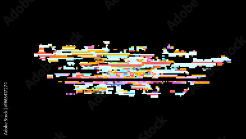 Futuristic glitch vector showing digital transformation, signal noise mood and red pink highlights for modern tech design. Dark background with subtle noise enhances contrast. Ideal for tech brandi...