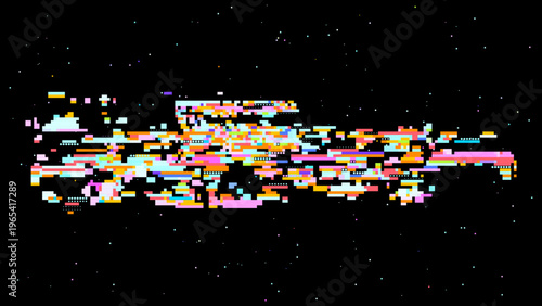 Pixelated glitch vector with red pink tones, digitalism concept in signal noise aesthetics for tech and gaming use. Ideal for tech branding, UI, and sci-fi graphics.