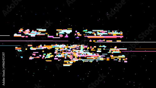Futuristic glitch vector showing digital transformation, signal noise mood and red pink highlights for modern tech design. Ideal for tech branding, UI, and sci-fi graphics.