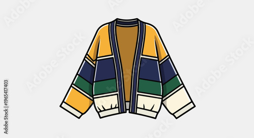 Colorful block pattern jacket, open front with pockets