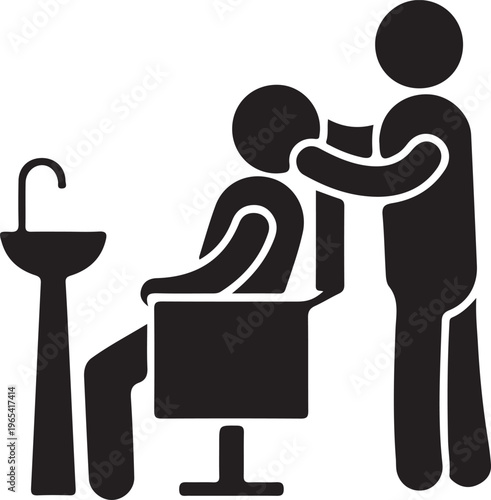 Barber cutting hair of a client in a salon chair icon