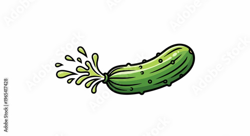 Cartoon cucumber spraying liquid with cartoonish splashes