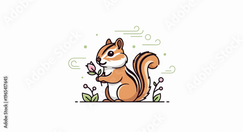 Adorable chipmunk with a pink flower in a whimsical setting