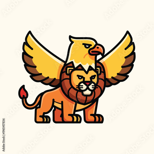 A stylized griffin, a mythological creature with a lion's body and eagle's head and wings, depicted with bold outlines