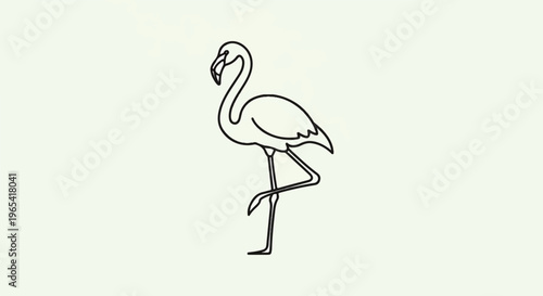 Minimalist outline drawing of a flamingo standing on one leg against a light background