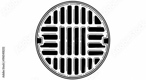 Stylized black and white circular grate pattern