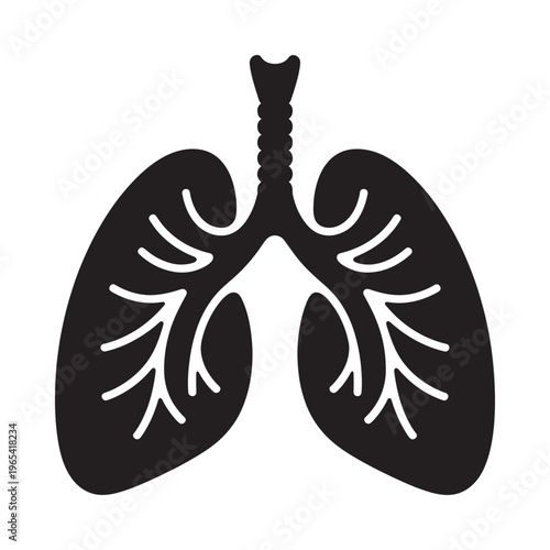 A simplified black silhouette illustration depicts a pair of human lungs