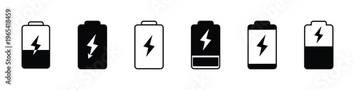 Battery icon. Battery charge level. Battery charging icon. Clean battery status icons – UI/UX elements. Vector illustration 