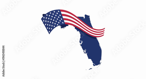 Outline of Florida with a flowing American flag draped over it