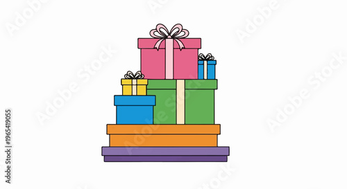Stack of colorful gift boxes with ribbons and bows